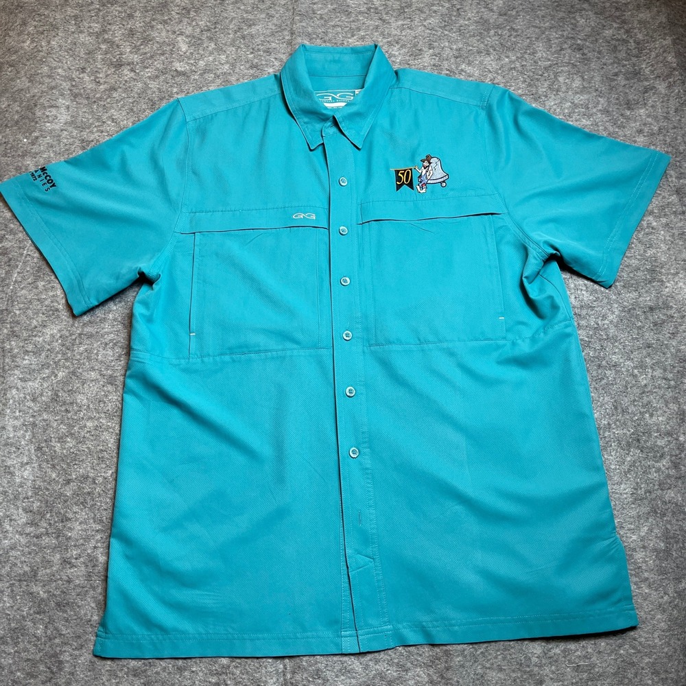GameGuard Shirt Mens Large Teal Outdoor Vented‎ Fishing 1023 Performance Logo